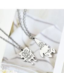 Sünger Bob ve Patrick Çift Arkadaşlık Kolye Antik Gümüş Kaplama - 60 Cm Düz Zincir