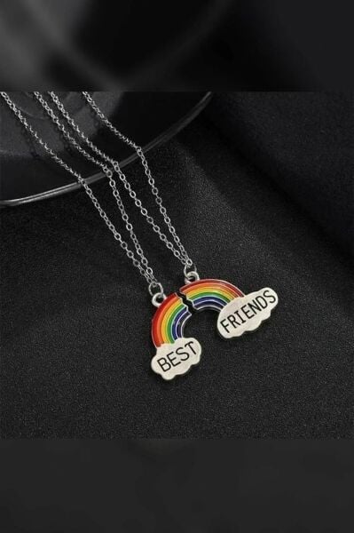 2 Adet Gökkuşağı Best Friends Kolye Bff Ikili Arkadaşlık Kolyesi