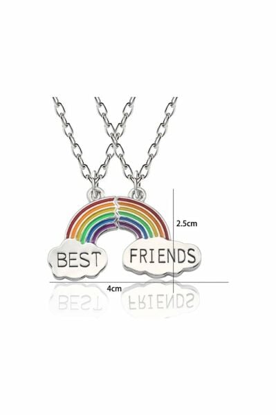 2 Adet Gökkuşağı Best Friends Kolye Bff Ikili Arkadaşlık Kolyesi