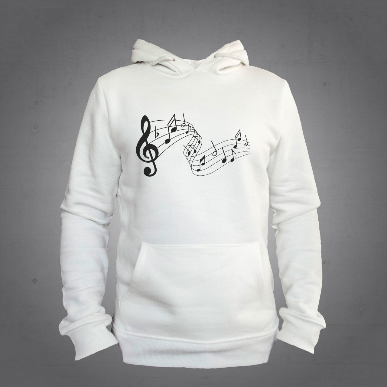 Nota Desenli Kapüşonlu Sweatshirt Hoodie Ekru