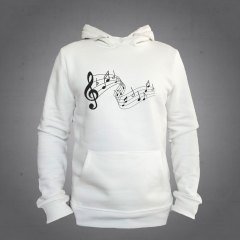 Nota Desenli Kapüşonlu Sweatshirt Hoodie Ekru