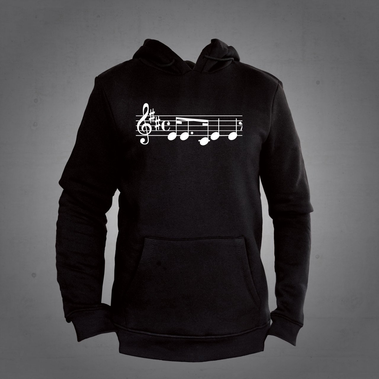 Nota Desenli Kapüşonlu Sweatshirt Hoodie Ekru L