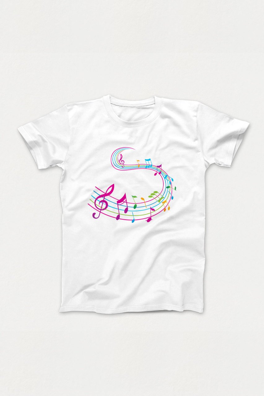 Renkli Notalar Beyaz Tshirt