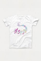 Renkli Notalar Beyaz Tshirt