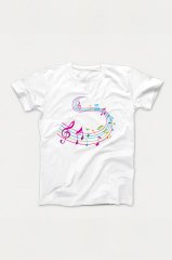 Renkli Notalar Beyaz Tshirt L