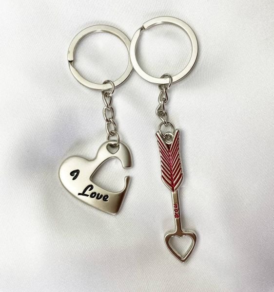 Love Yazılı Çift Sevgili Anahtarlık Aşk Kalp Eros Oku Anahtarlık