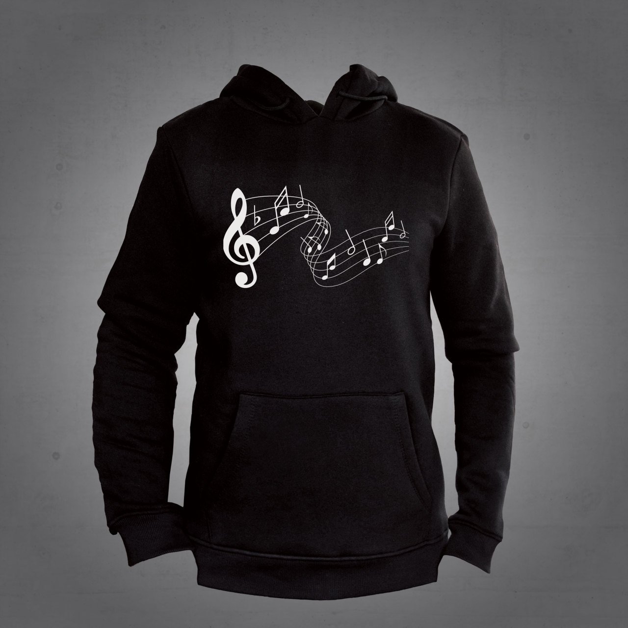Nota Desenli Kapüşonlu Sweatshirt Hoodie Siyah