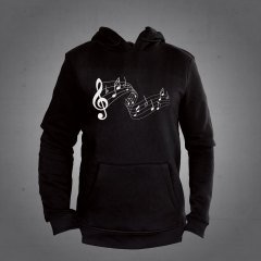 Nota Desenli Kapüşonlu Sweatshirt Hoodie Siyah L