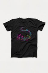 Renkli Notalar Siyah Tshirt