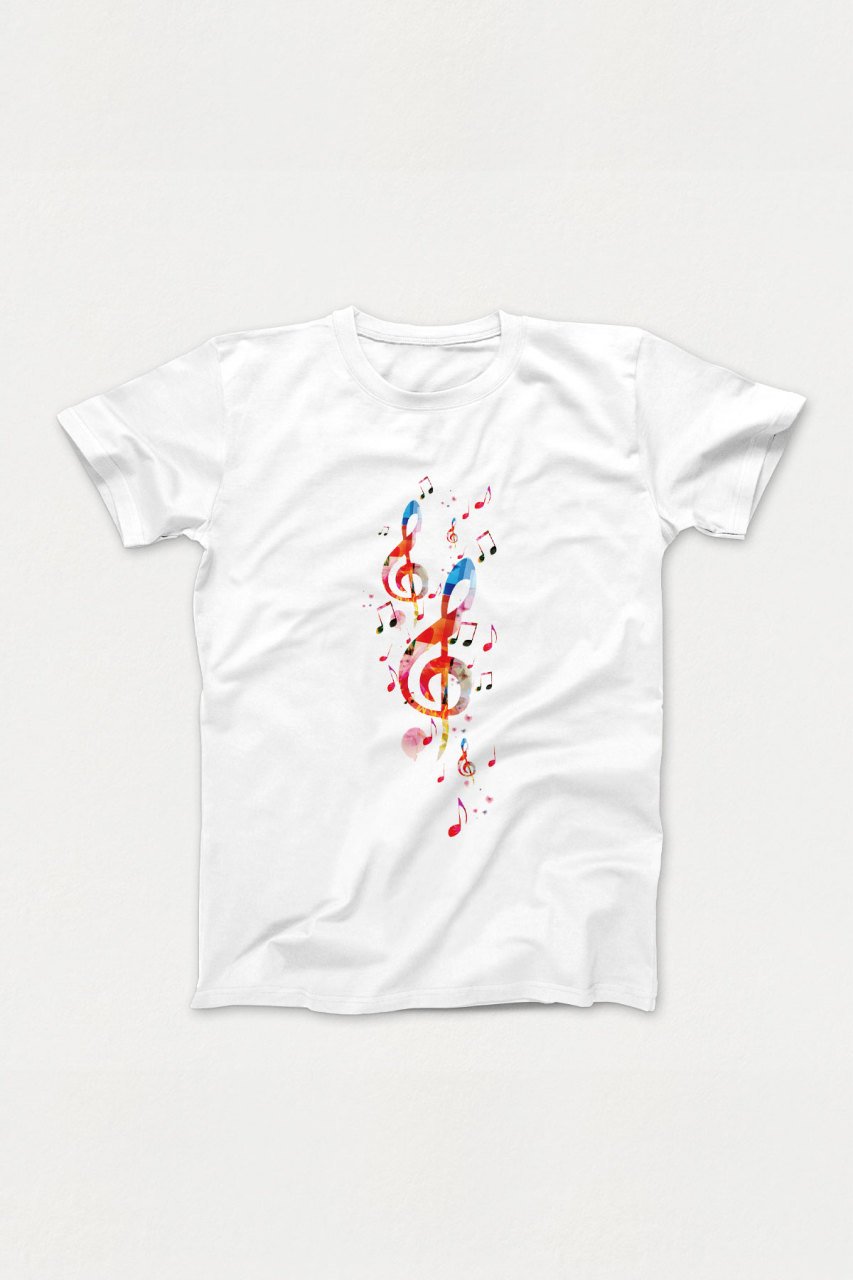 Sol Anahtar Notalar Beyaz Tshirt