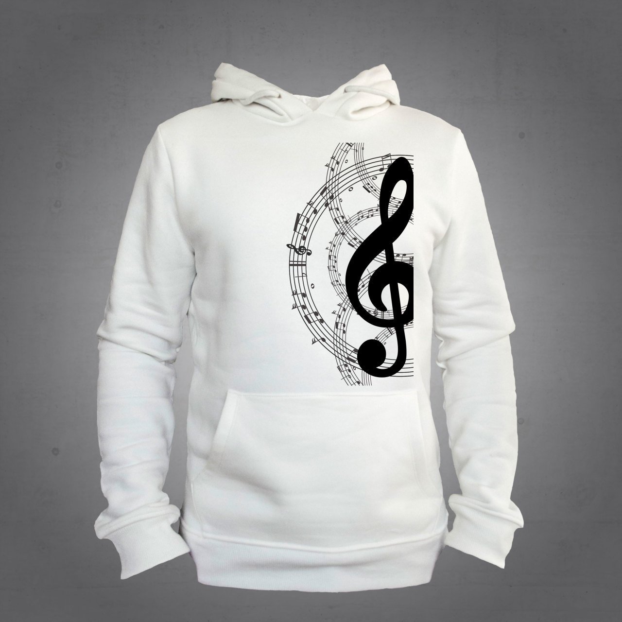 Sol Anahtar Nota Kapüşonlu Sweatshirt Hoodie Ekru
