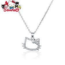 Hello Kitty Kedi Zirkon Gümüş Renk Taşlı Parlak Çift İkili Kolye