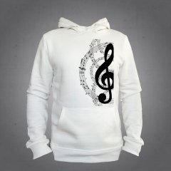 Sol Anahtar Nota Kapüşonlu Sweatshirt Hoodie Ekru L