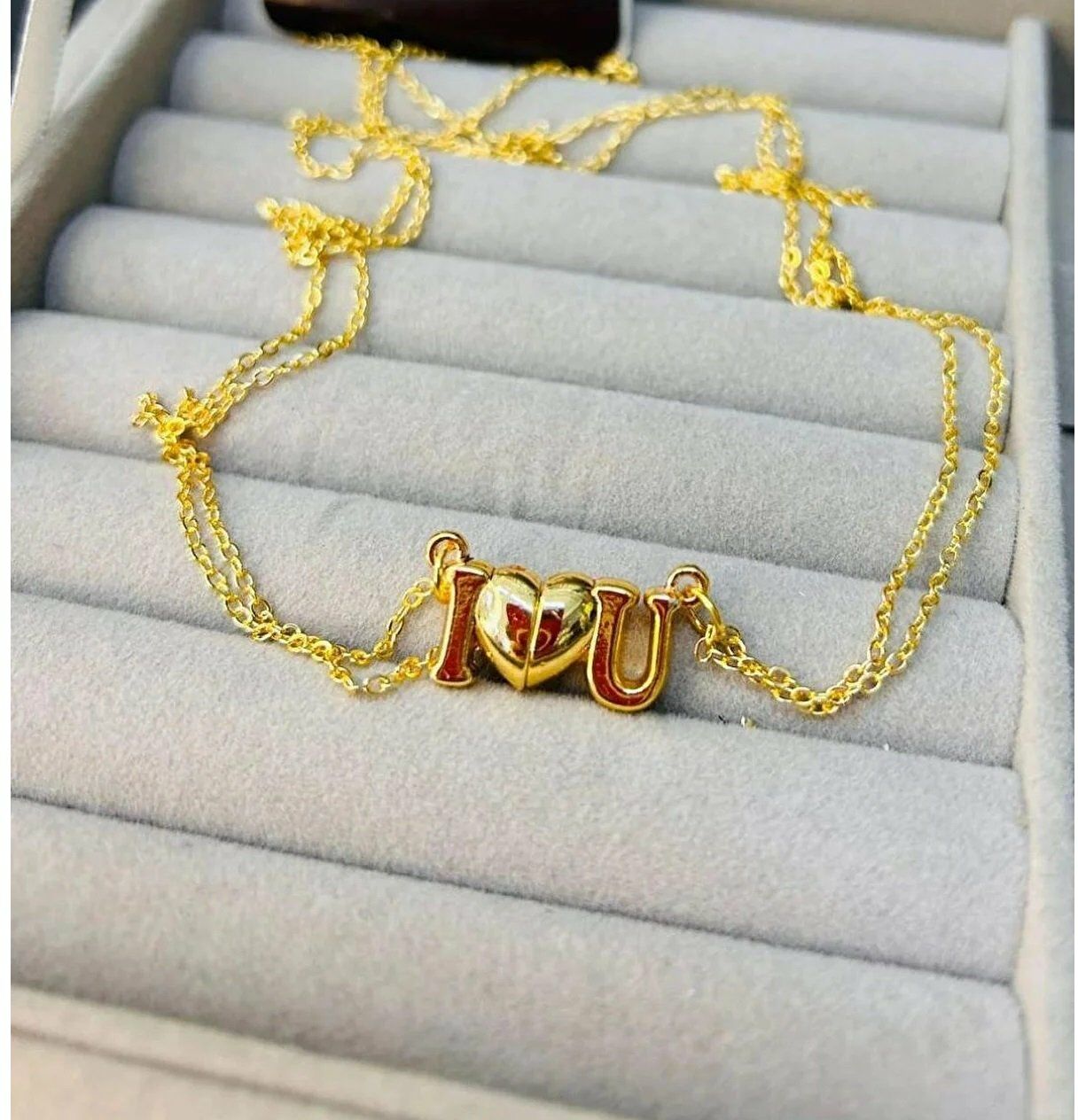 Gold I Love You Mıknatıslı Sevgili Çift İkili Kolye