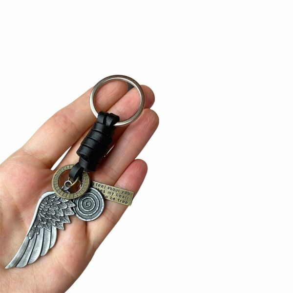 Metal Deri Kanat Plaka Yazılı Anahtarlık