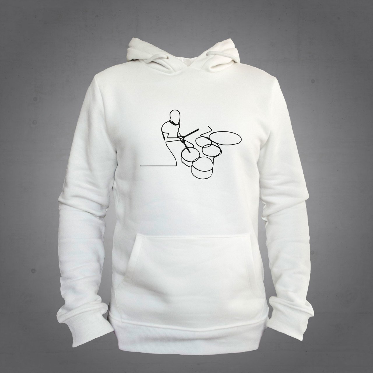 Bateri Çalan Adam Kapüşonlu Sweatshirt Hoodie Ekru