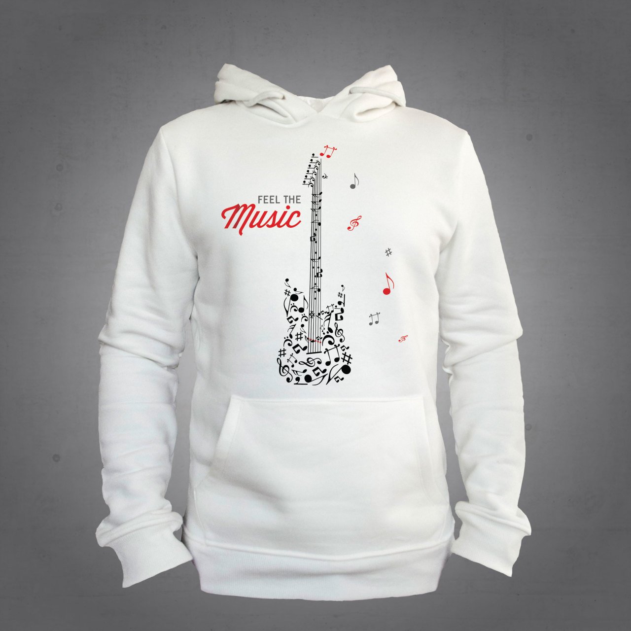 Gitar Kapüşonlu Sweatshirt Hoodie Ekru