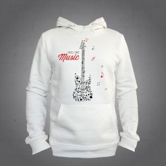 Gitar Kapüşonlu Sweatshirt Hoodie Ekru