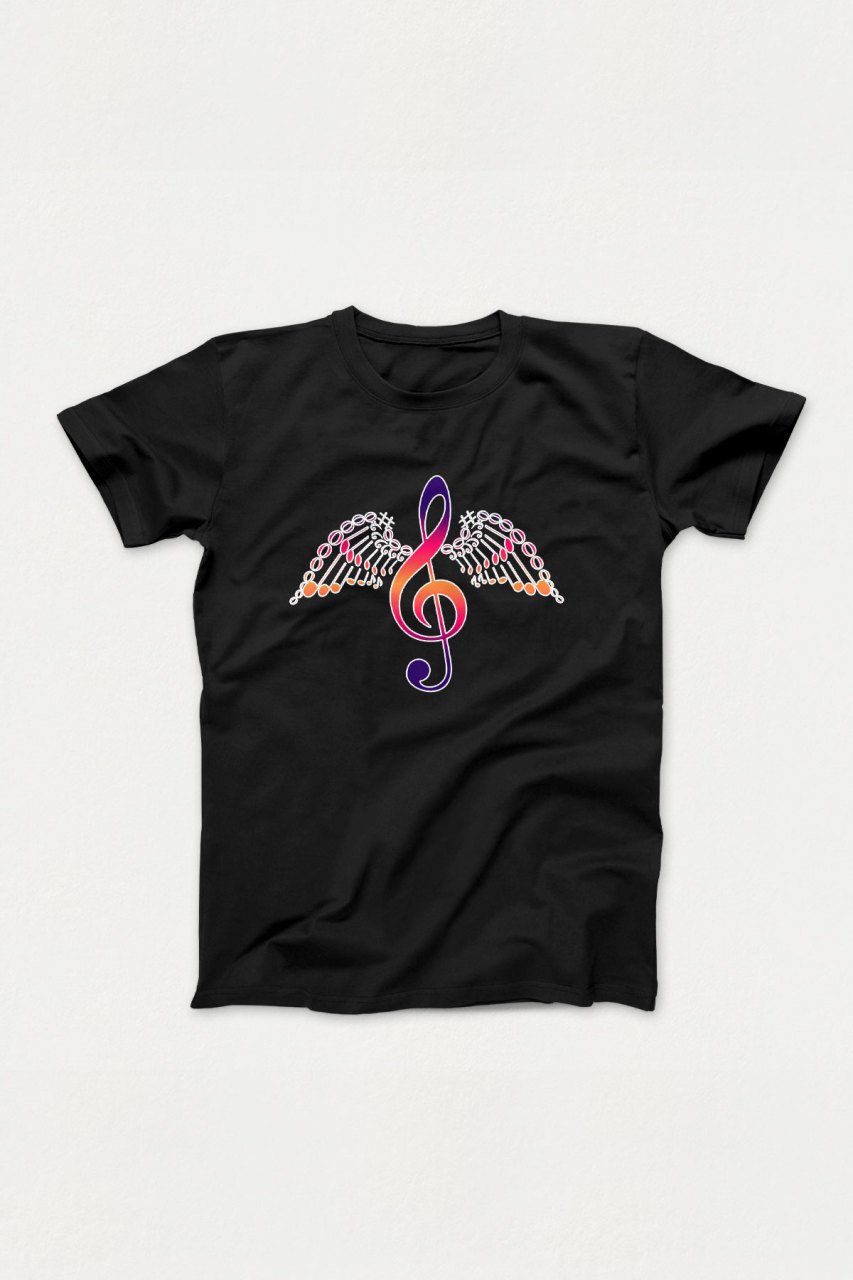 Kanatlı Sol Anahtar Siyah Tshirt