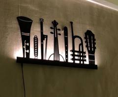 Enstrüman Dekor Keman Klarnet Gitar 50x100 cm ledli ışıklı