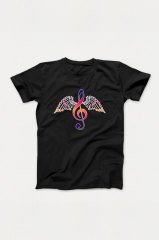 Kanatlı Sol Anahtar Siyah Tshirt L