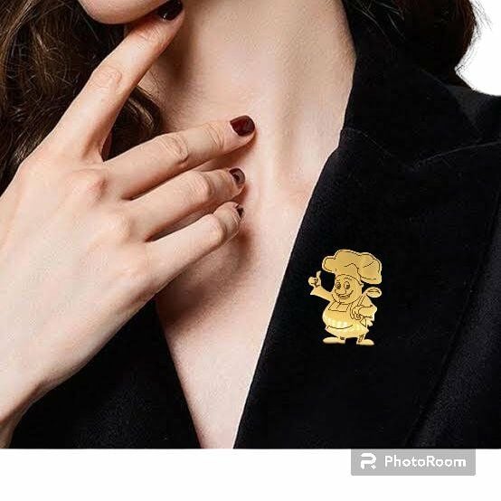 Şık Gold Aşçı Şef Model Broş - Yaka İğnesi Unisex Aksesuar