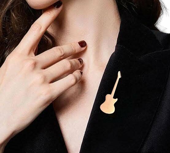 Şık Gold Gitar Model Broş - Yaka İğnesi Unisex Aksesuar