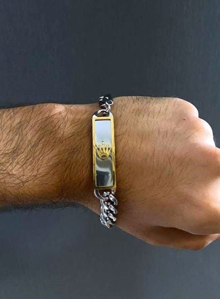 Çelik Zincirli Kral Tacı Figürlü 316L Paslanmaz Çelik Erkek Bileklik