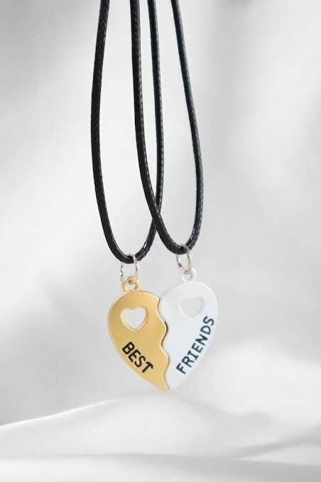 Best Friends 2 adet Siyah İpli Kalp Çift Kolye Unisex