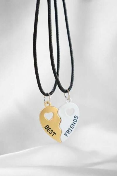 Best Friends 2 adet Siyah İpli Kalp Çift Kolye Unisex