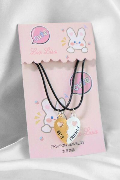 Best Friends 2 adet Siyah İpli Kalp Çift Kolye Unisex