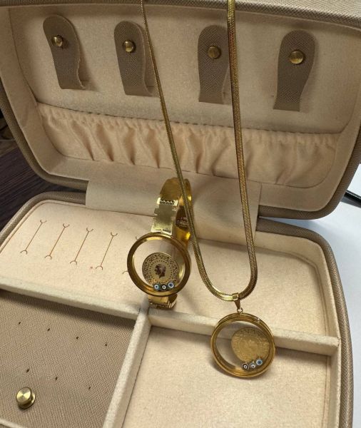 Çelik Gold Renk Figür Açılabilir Fanus Model Kadın İtalyan Zinciri Kolye Kelepçe Bileklik