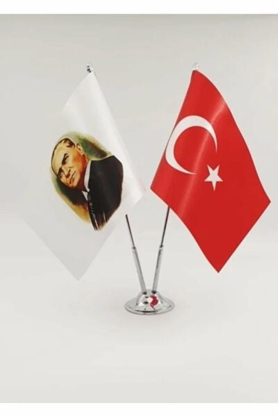 Atatürk - Türk Bayrağı Masa Bayrağı Çiftli