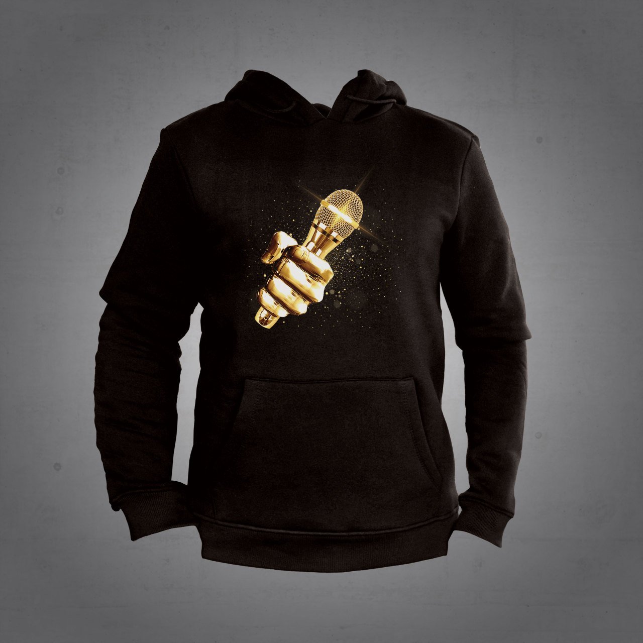Mikrofon Kapüşonlu Sweatshirt Hoodie Siyah