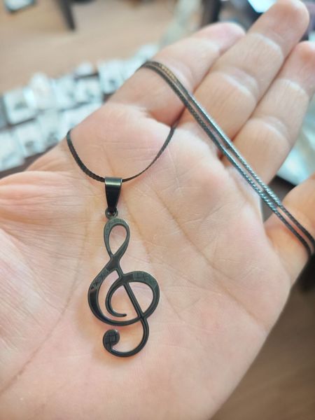 Sol Anahtarı Nota Müzik Siyah Renk 316L Paslanmaz Çelik Figür Kolye