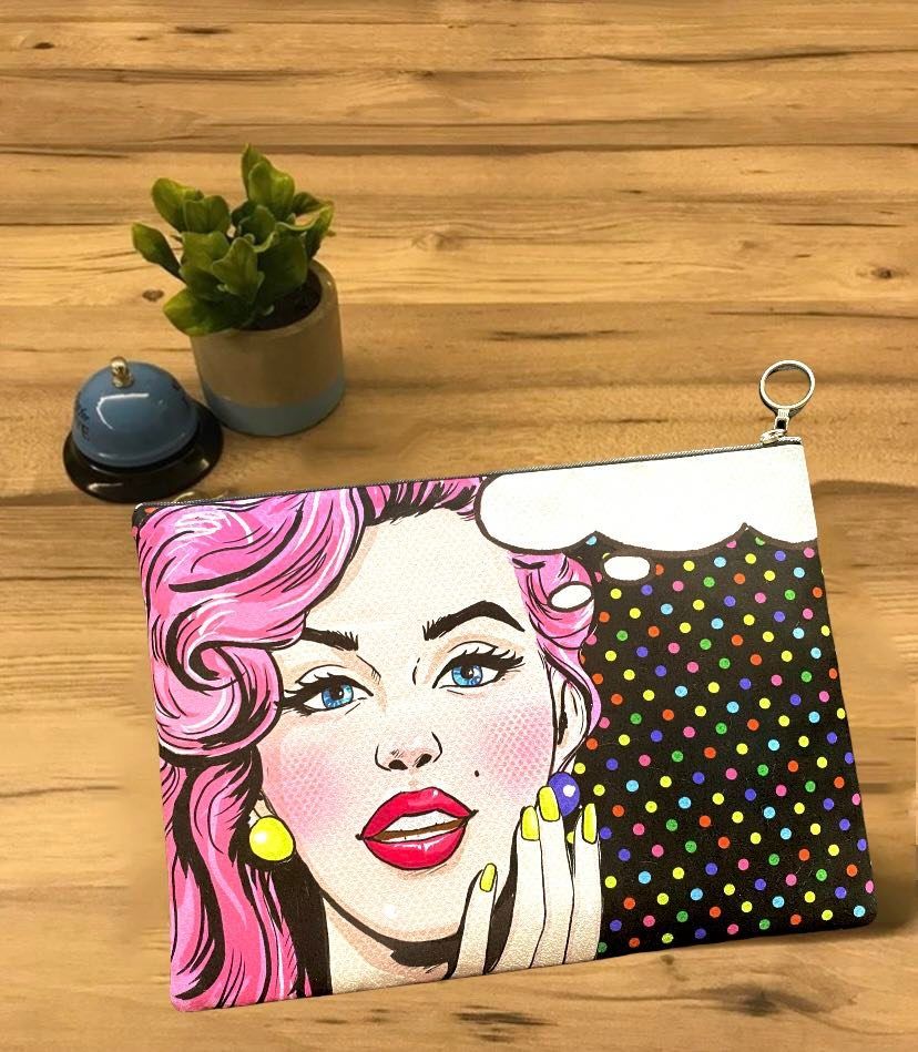 Renkli Popart Desen Cluch Portföy Çanta