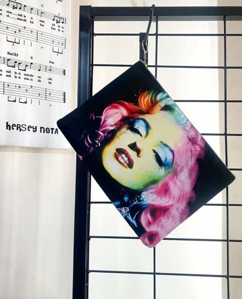 Renkli Marilyn Monroe Clutch Portföy Çanta
