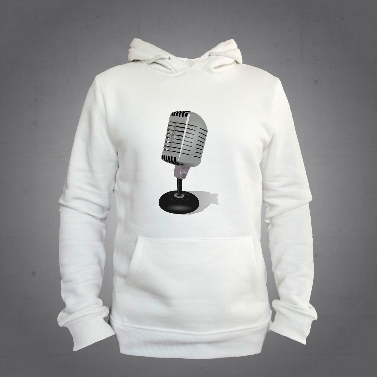 Mikrofon  Kapüşonlu Sweatshirt Hoodie Ekru L