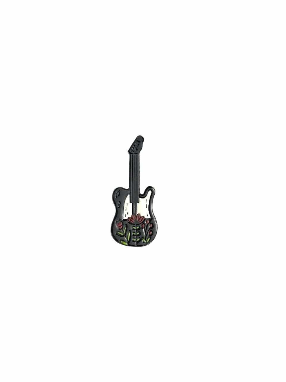 Çiçek Motifli Elektro Gitar Rock Müzik Hediyelik Rozet