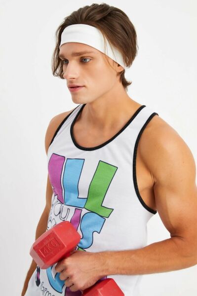 Erkek Beyaz Pamuklu Spor Saç Bandı Bandana