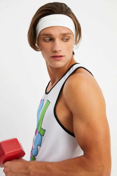 Erkek Beyaz Pamuklu Spor Saç Bandı Bandana