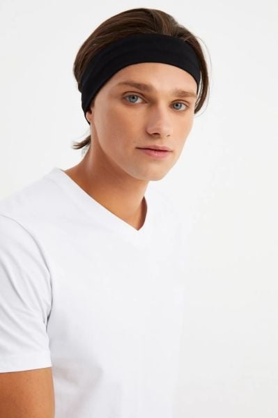 Erkek Siyah Pamuklu Penye Saç Bandı Bandana