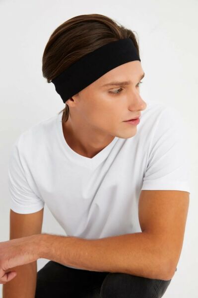 Erkek Siyah Pamuklu Penye Saç Bandı Bandana