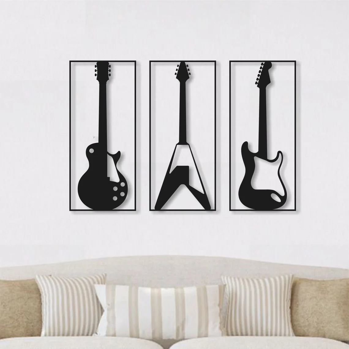 Gitar 3 lü Set  Duvar Dekoru Işıksız Tanesi 20x60cm 3 adet