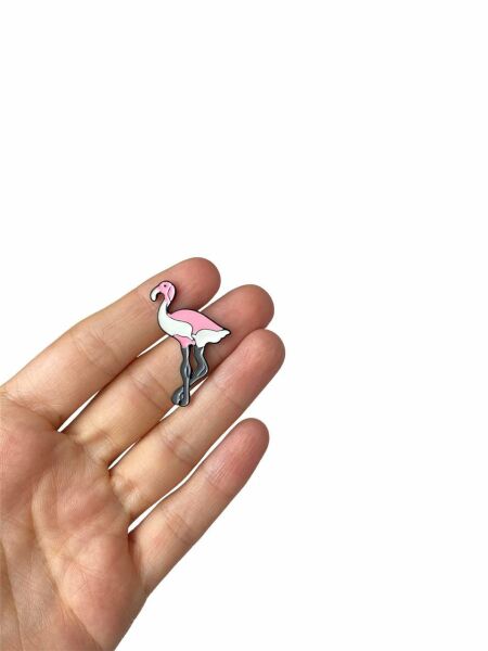 Pembe Beyaz Flamingo Kuş Şık Hediyelik Rozet