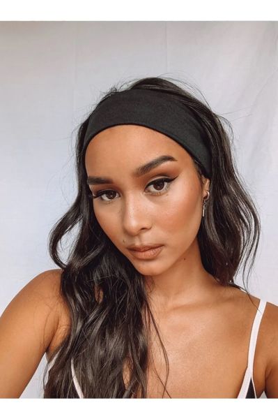 Siyah Kadın Bandana - Saç Bandı - Spor Bandı Pamuklu Esnek