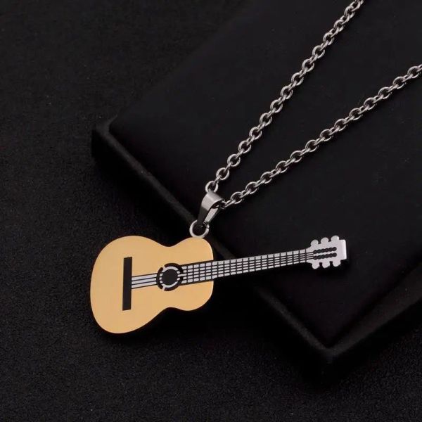 Paslanmaz Çelik Gold Gitar Kolye 316L Unisex