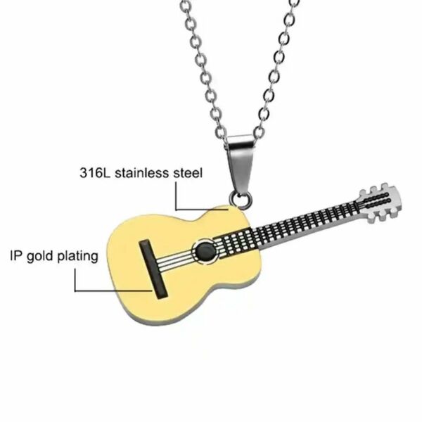 Paslanmaz Çelik Gold Gitar Kolye 316L Unisex