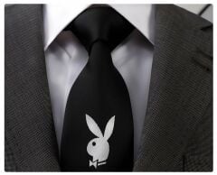 Playboy Tavşan Simgesi Siyah Kravat