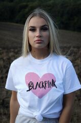 Black Pink Kalp Beyaz T-shirt